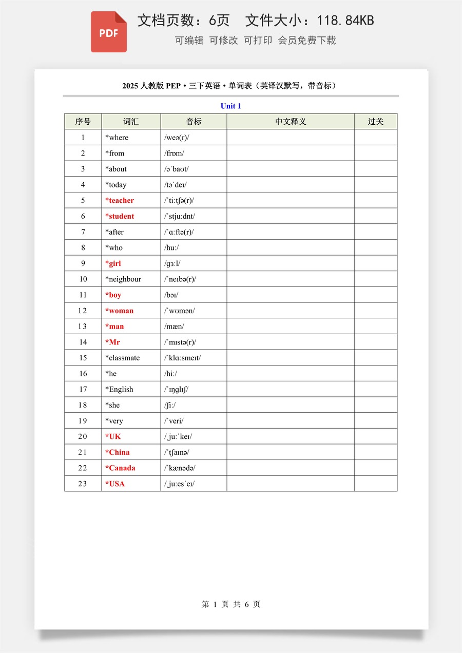 小学-英语-3下英语-人教版-三下英语单词表（英译汉默写）.pdf