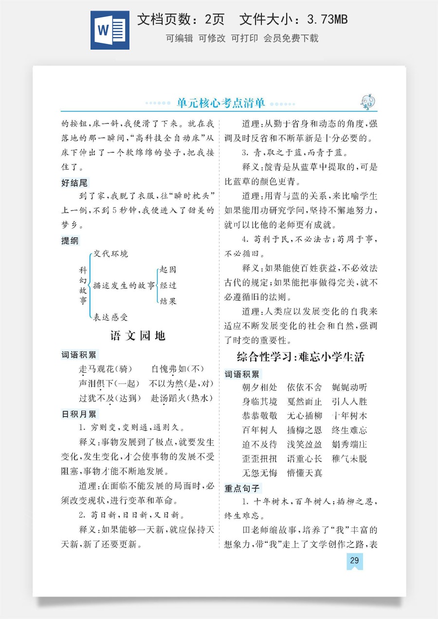 小学六年级下册语文第六单元核心考点清单.pdf