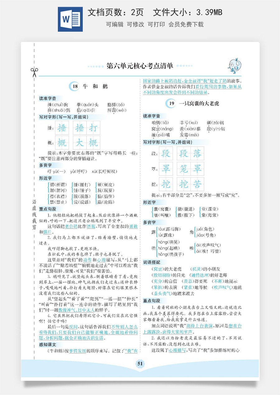 小学四年级上册语文第六单元核心考点清单.pdf